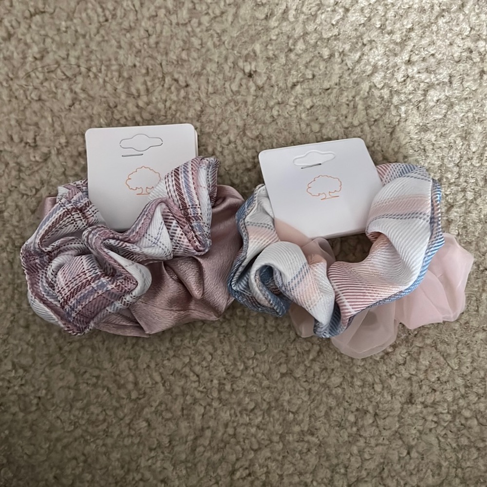 Plaid satin mesh small scrunchies 4 pieces set new